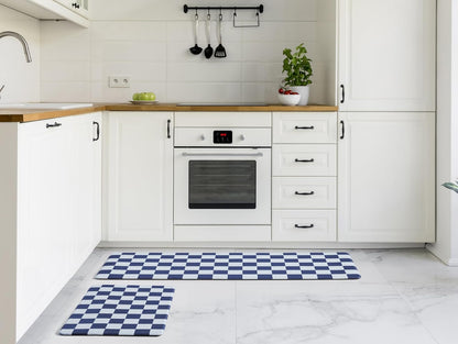 Navy Checkered Kitchen Mats, Set of 2