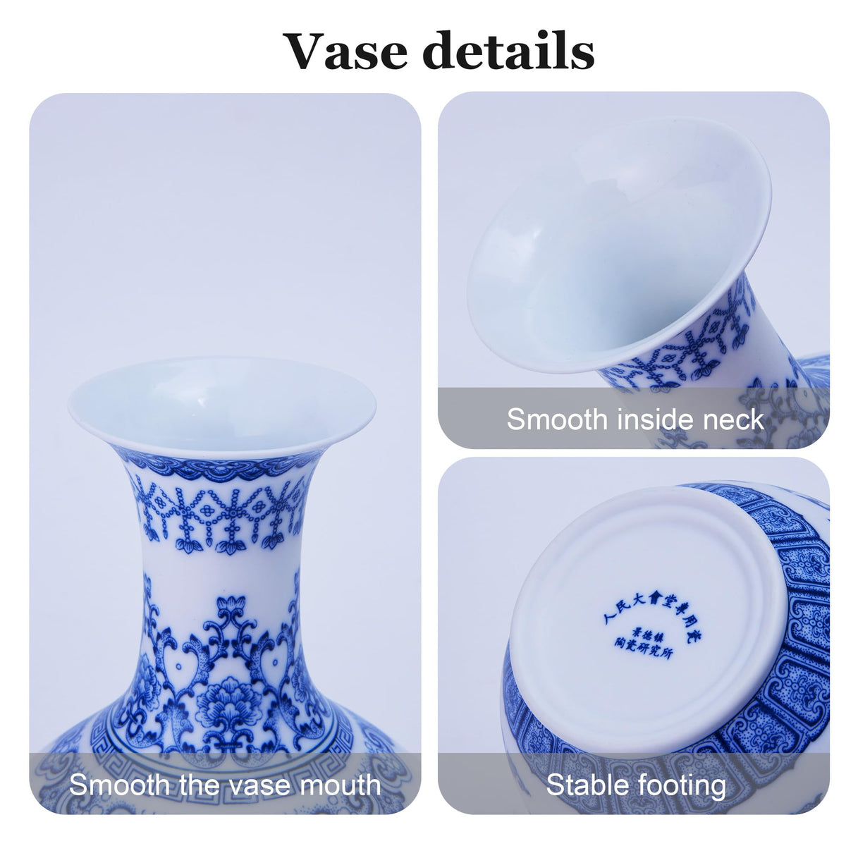 Blue and White Chinoiserie Trumpet Vase, 10 Inch