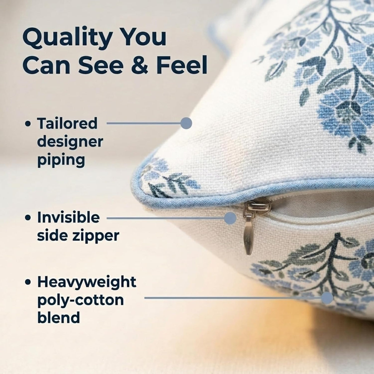 Camille Blue Floral Block Print Pillow Cover