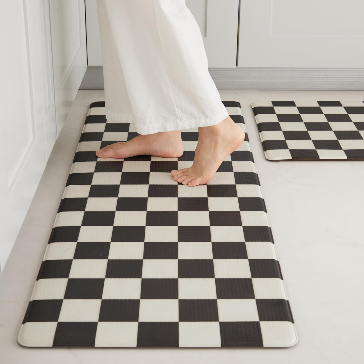 Navy Checkered Kitchen Mats, Set of 2