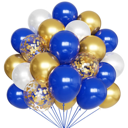 Royal Blue and White Confetti Balloons, 50 Pack