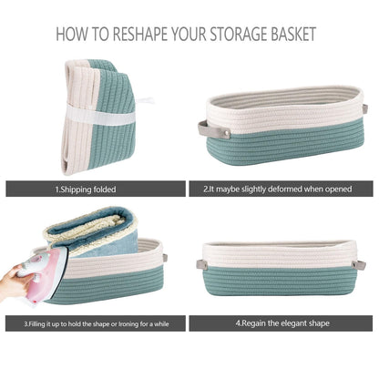 Woven Cotton Rope Toilet Tank Basket, Navy and White