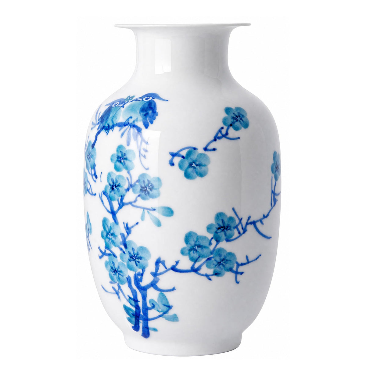 Blue and White Chinoiserie Vase, 8 or 9 Inch