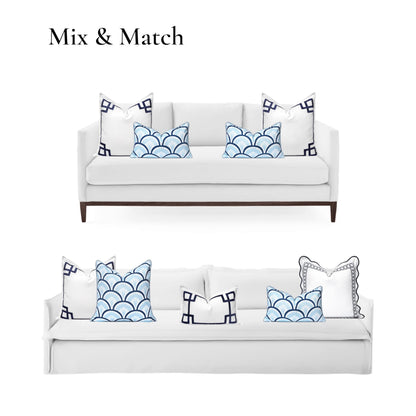 Navy Greek Key Outdoor Lumbar Pillow Cover, 12x20