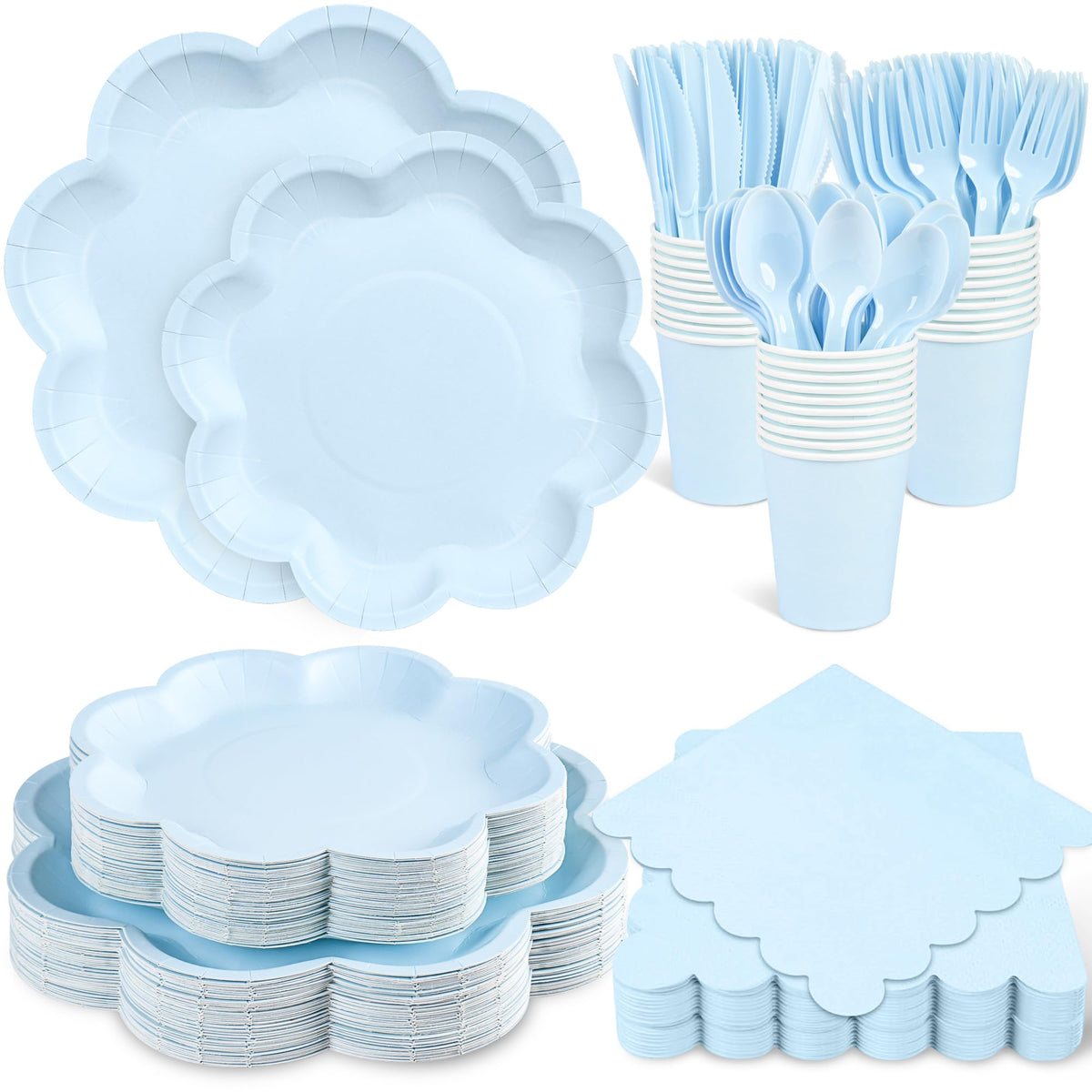 Blue and White Paper Tableware Set, Serves 50