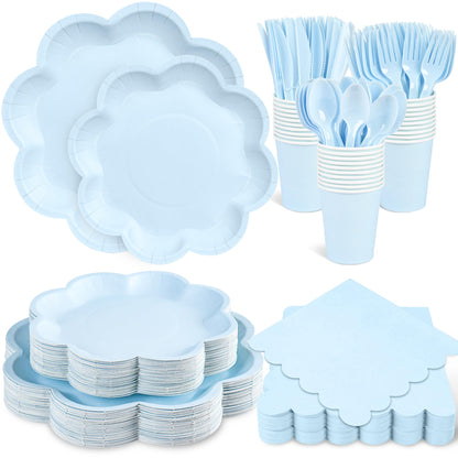 Blue and White Paper Tableware Set, Serves 50