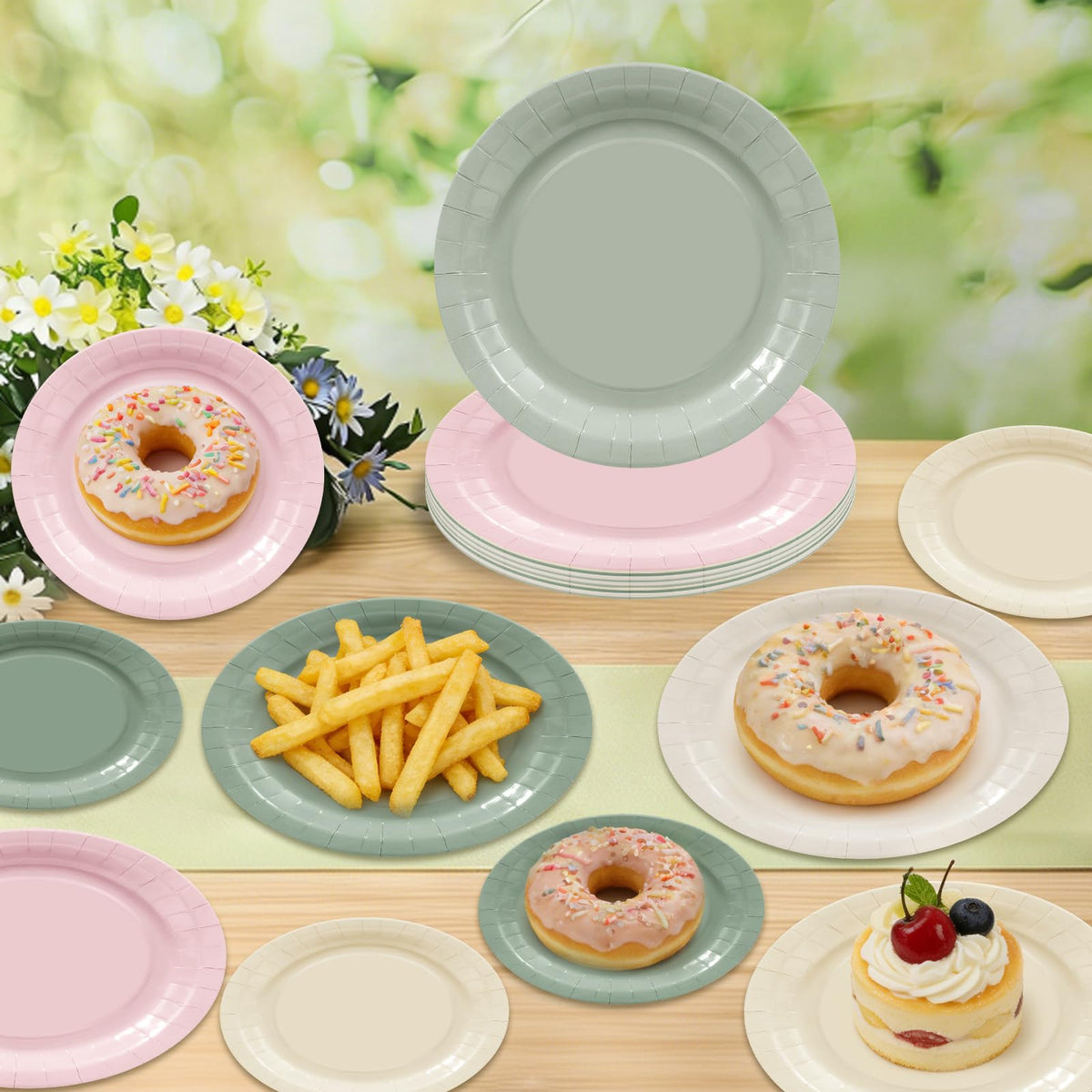 Blue and White Floral Paper Plates and Napkins, Serves 20