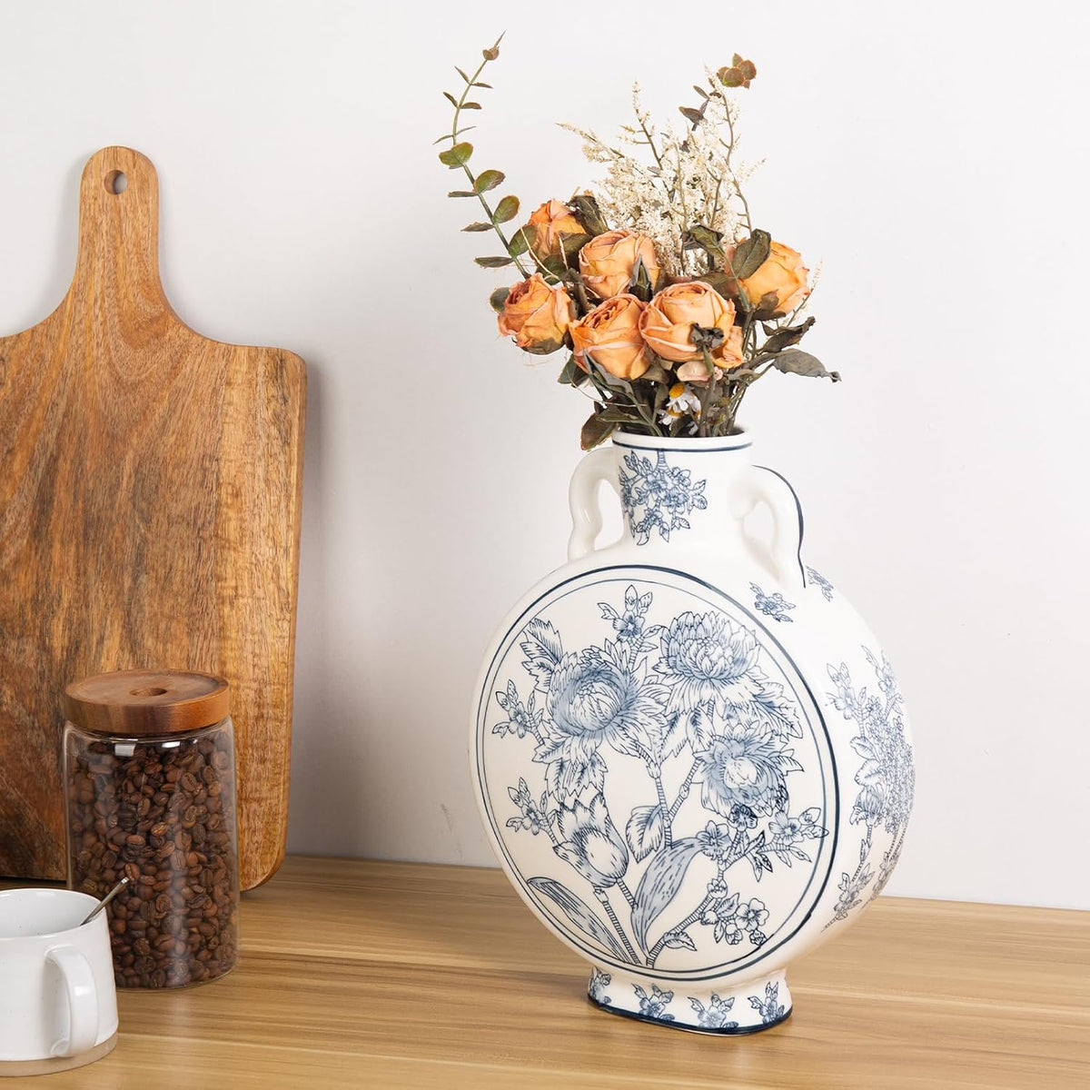 Large Blue and White Chinoiserie Vase