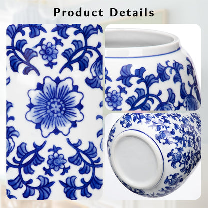 Hollyone Blue and White Chinoiserie Bottle Vase, 7 Inch