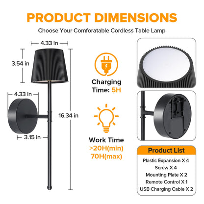 Blue Cordless Rechargeable Wall Sconces, Set of 2