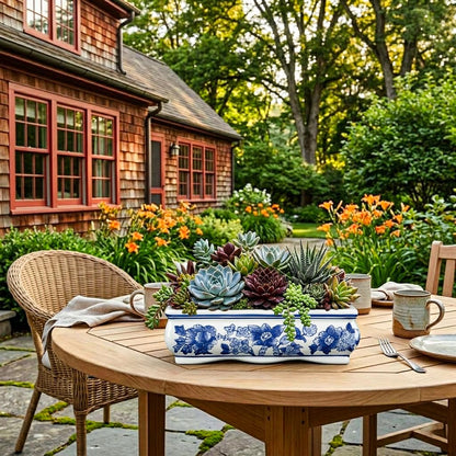 Blue and White Bonsai Pots, Set of 2