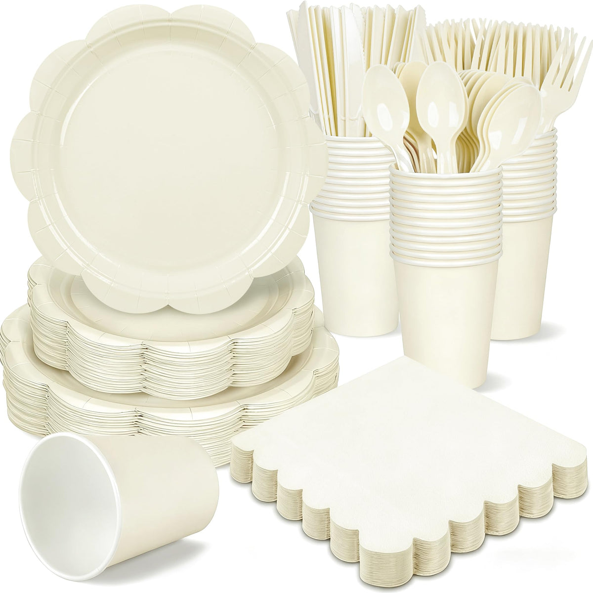 Blue Scalloped Paper Plates and Napkins, Serves 24