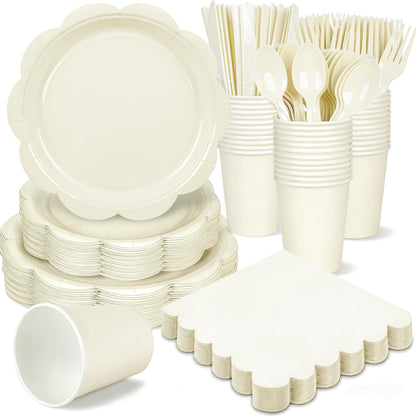 Blue Scalloped Paper Plates and Napkins, Serves 24