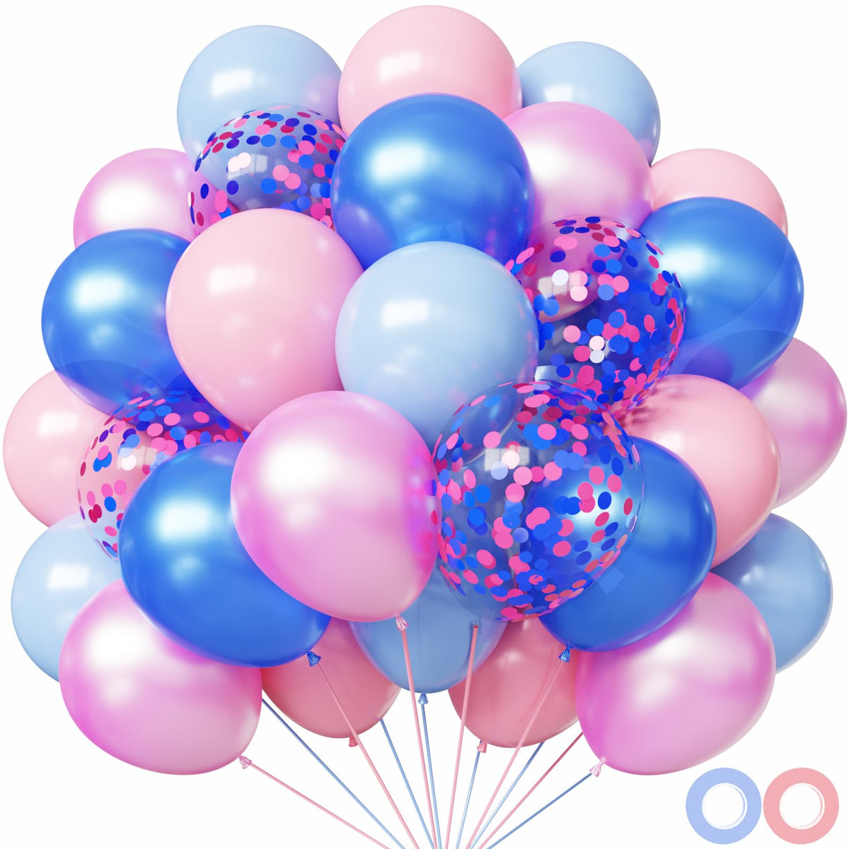 Royal Blue and White Confetti Balloons, 50 Pack