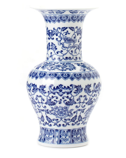GaLouRo Blue and White Ginger Jar Vase, 9 to 10 Inch