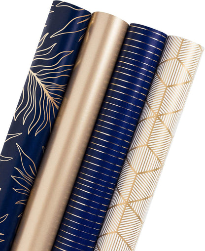 Christmas Wrapping Paper Rolls, Blue and Silver, 4 Rolls