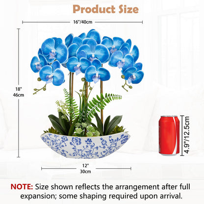 Briful Faux Orchid in Blue and White Boat Vase