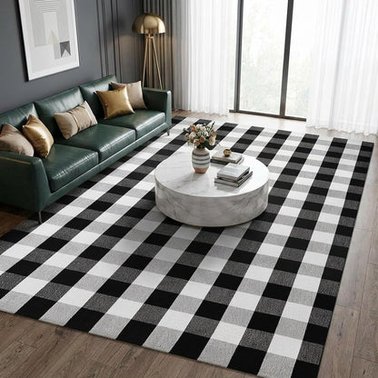 MUBIN Blue White Plaid Cotton Rug, 27.5x43