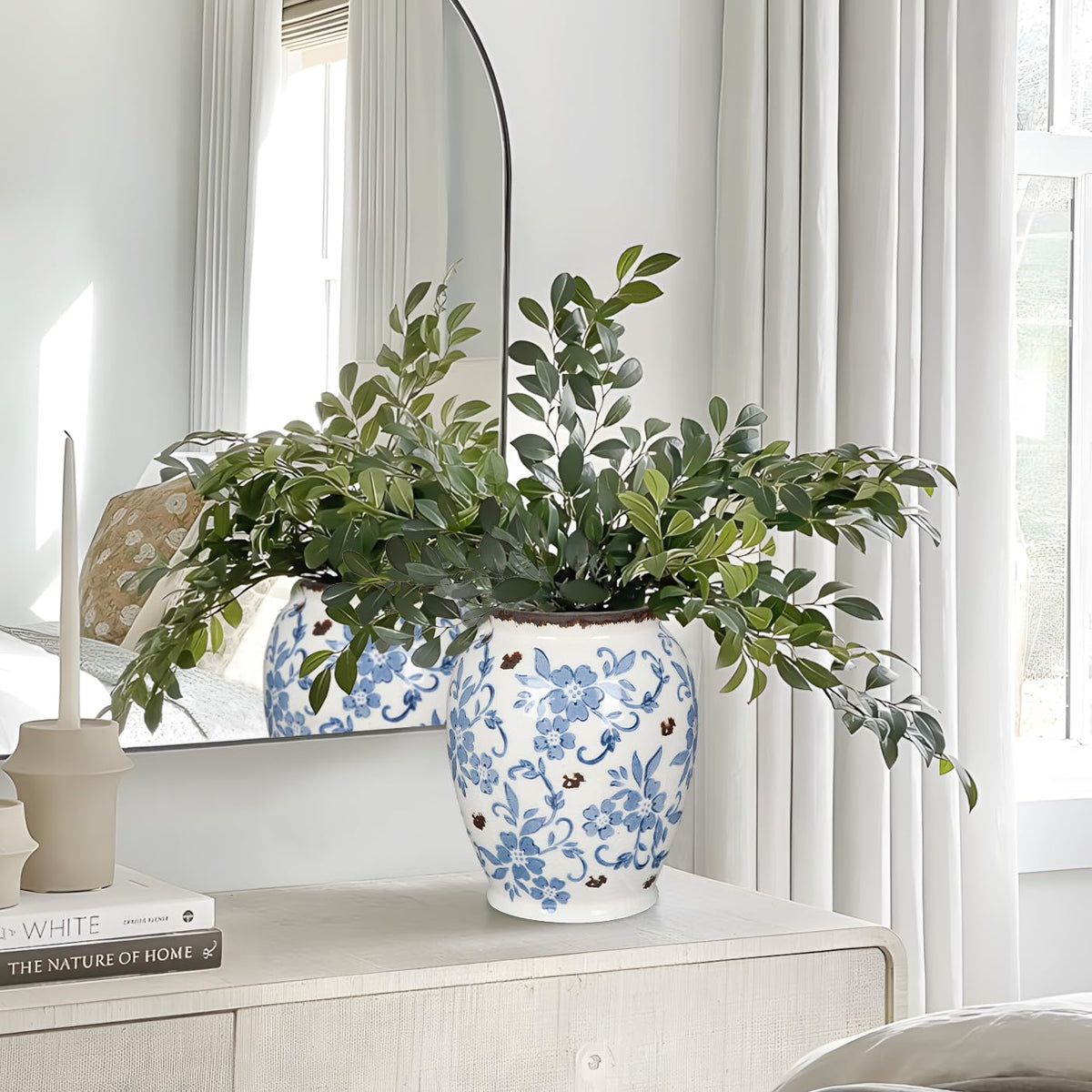 Hollyone Blue and White Chinoiserie Bottle Vase, 7 Inch