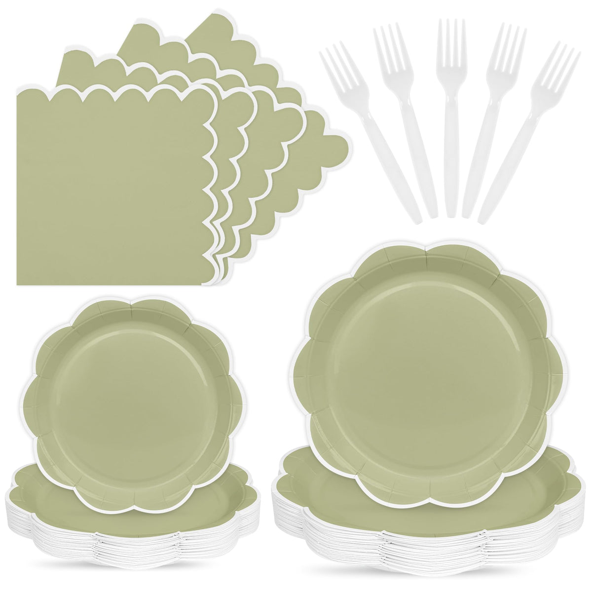 Blue Scalloped Paper Plates and Napkins, Serves 24