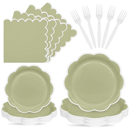 Blue Scalloped Paper Plates and Napkins, Serves 24