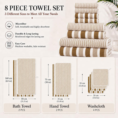 Striped Bath Towel Set, 8 Piece
