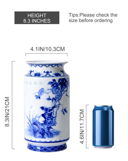 Blue and White Chinoiserie Vase, 8 or 9 Inch