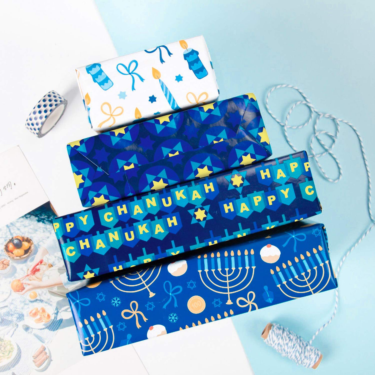 Christmas Wrapping Paper Rolls, Blue and Silver, 4 Rolls