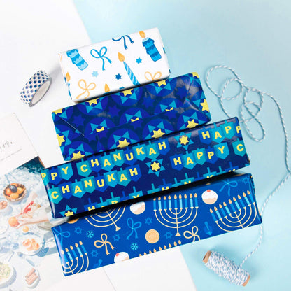 Christmas Wrapping Paper Rolls, Blue and Silver, 4 Rolls