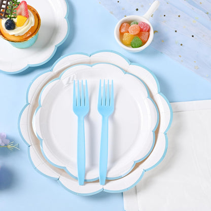 Blue Scalloped Paper Plates and Napkins, Serves 24