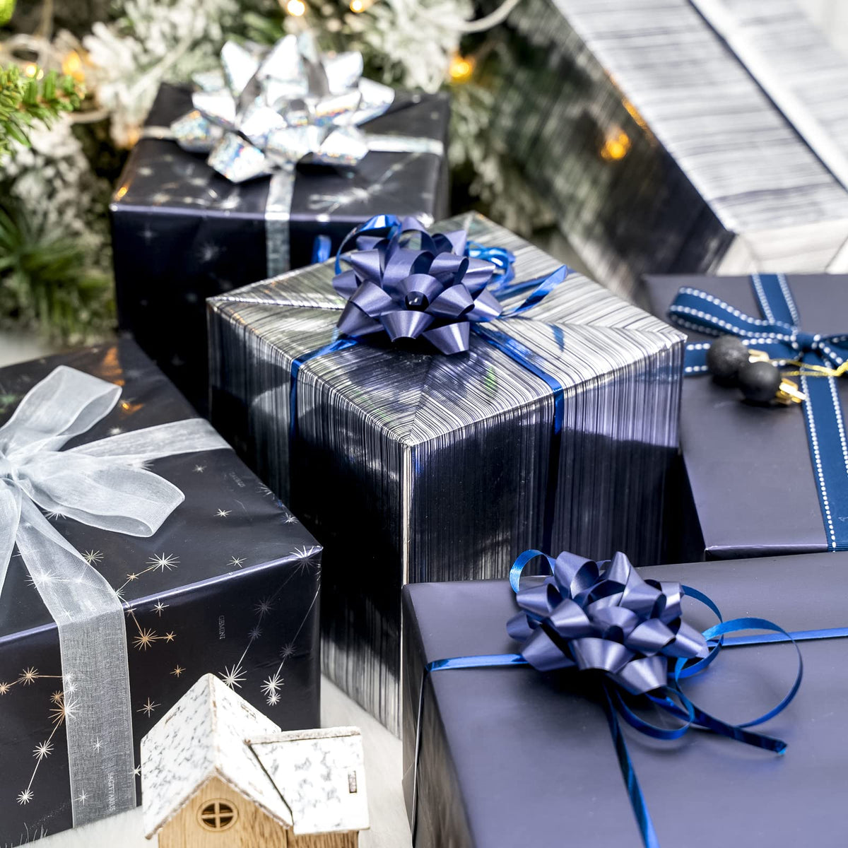 Christmas Wrapping Paper Rolls, Blue and Silver, 4 Rolls