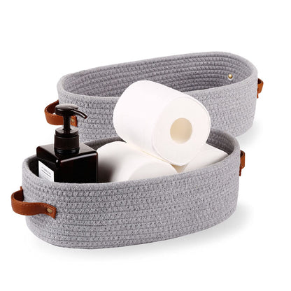 Woven Cotton Rope Toilet Tank Basket, Navy and White
