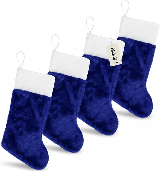 Blue Plush Christmas Stockings, Set of 4