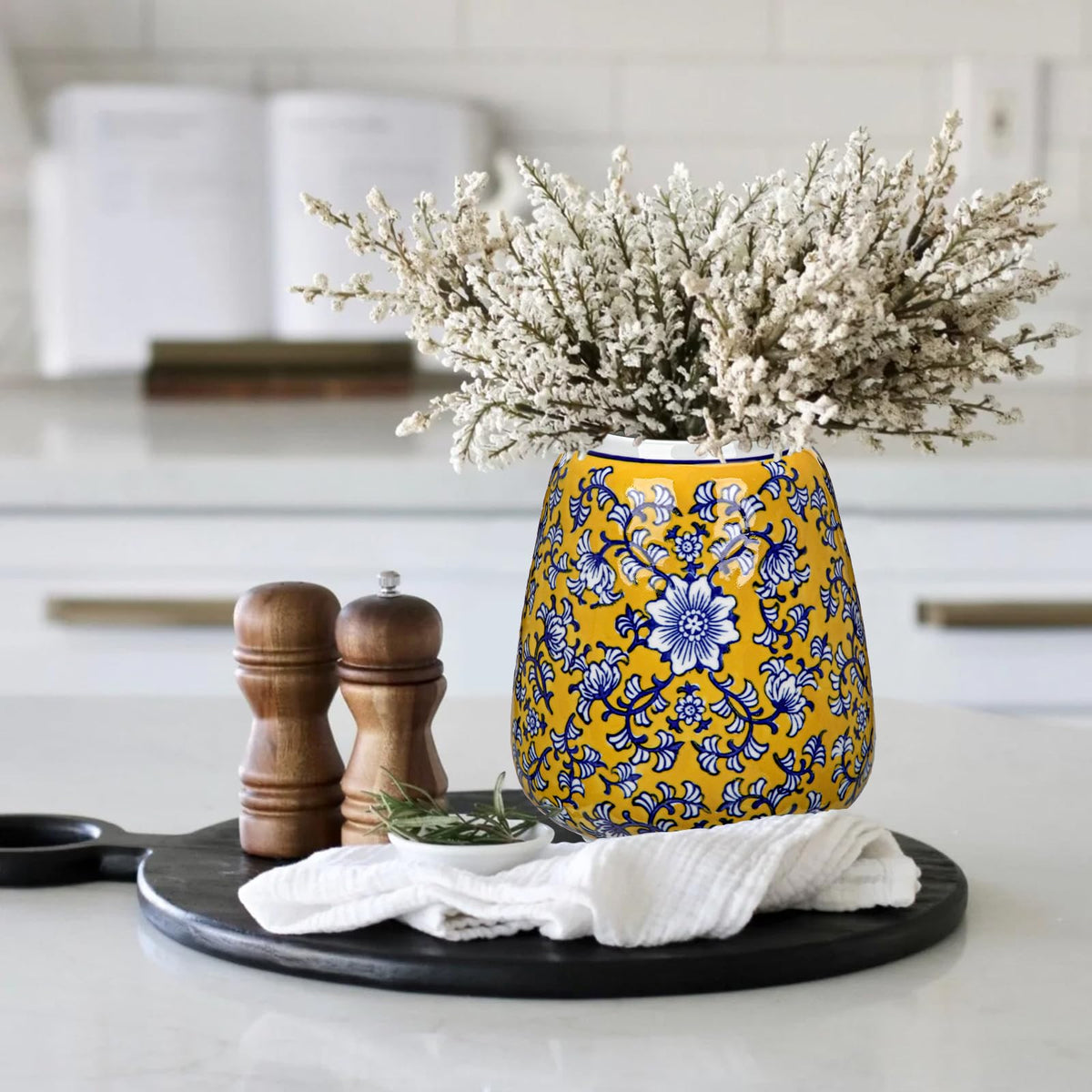 Hollyone Blue and White Chinoiserie Bottle Vase, 7 Inch