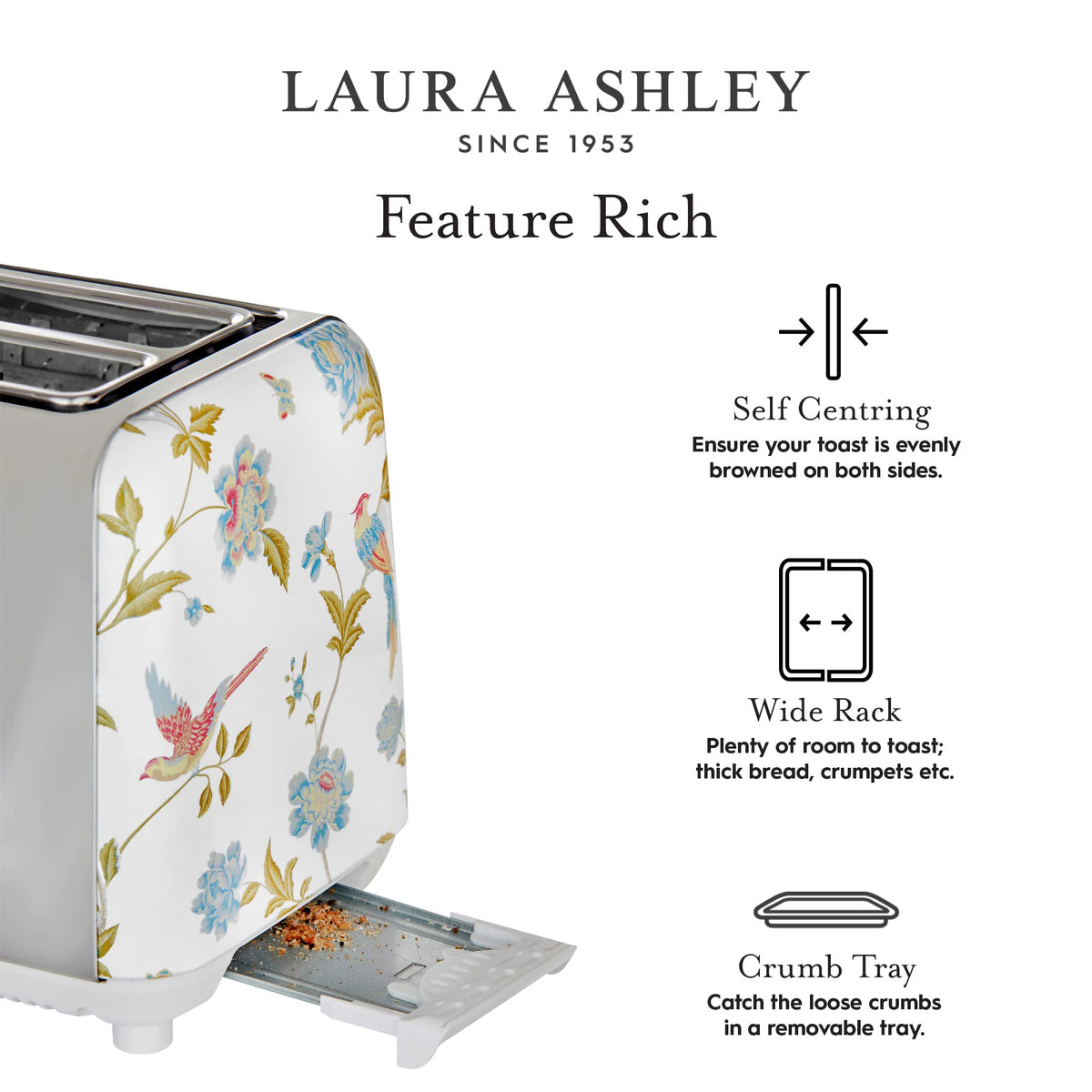 Laura Ashley Wide Slot 2-Slice Toaster