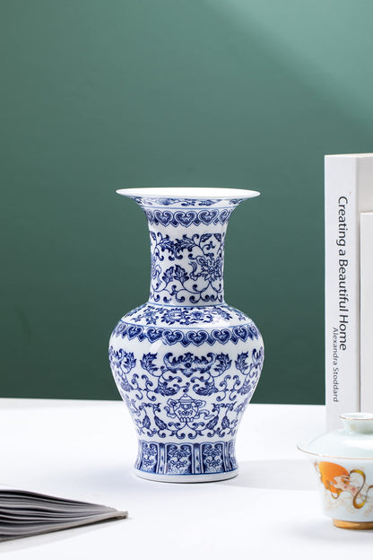 GaLouRo Blue and White Ginger Jar Vase, 9 to 10 Inch