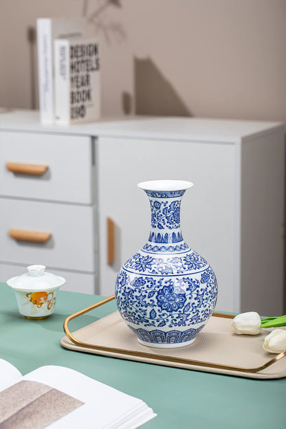 GaLouRo Blue and White Ginger Jar Vase, 9 to 10 Inch