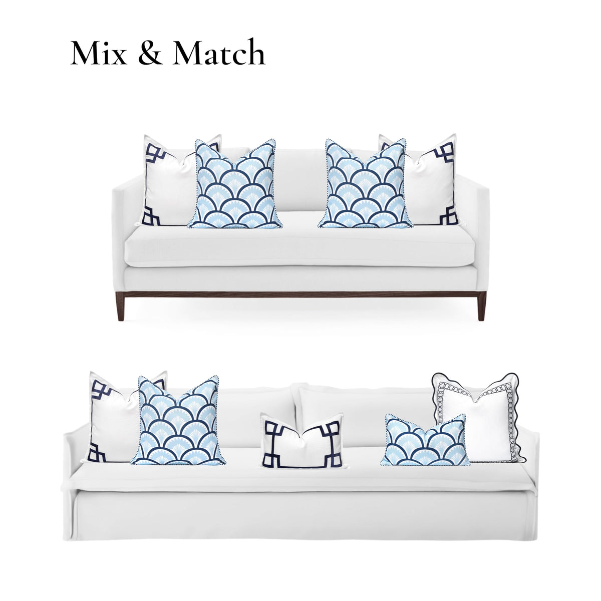 Navy Greek Key Outdoor Lumbar Pillow Cover, 12x20
