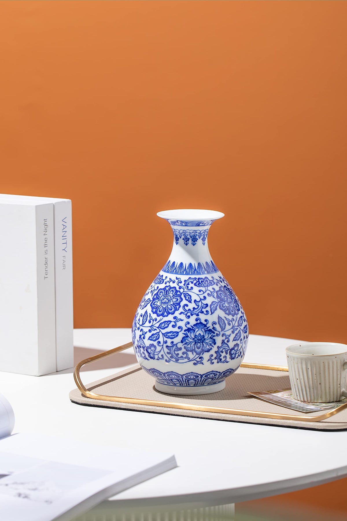 GaLouRo Blue and White Ginger Jar Vase, 9 to 10 Inch