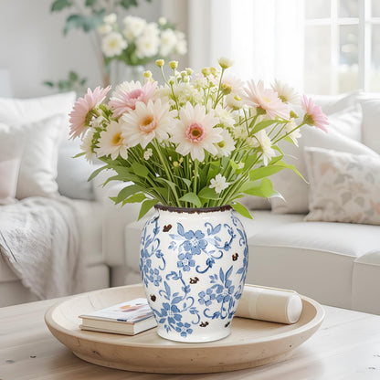 Hollyone Blue and White Chinoiserie Bottle Vase, 7 Inch