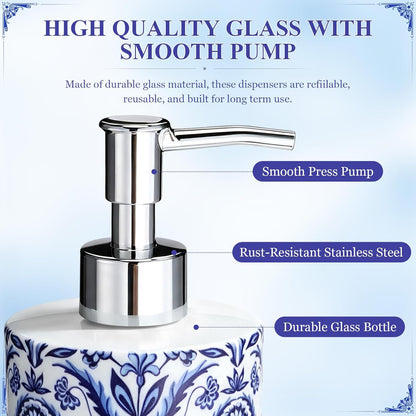 Blue and White Chinoiserie Soap Dispensers with Tray, Set of 2