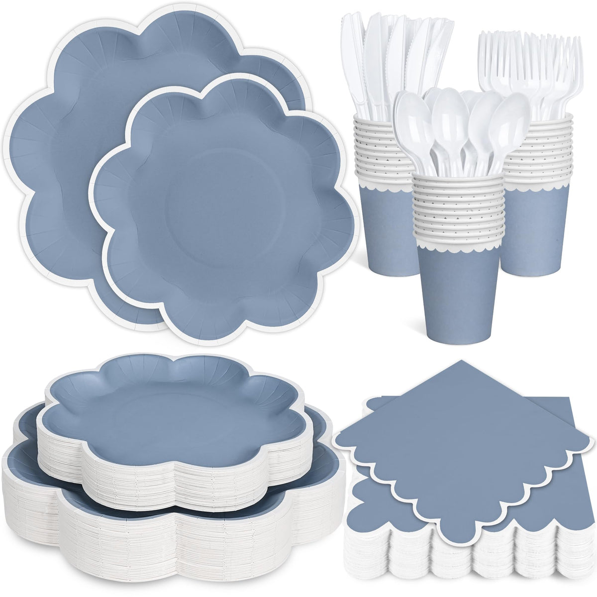 Blue and White Paper Tableware Set, Serves 50