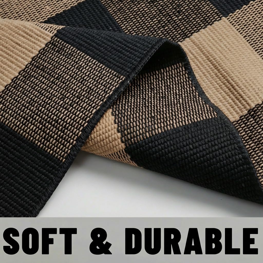 Blue Buffalo Plaid Outdoor Rug, 27.5x43