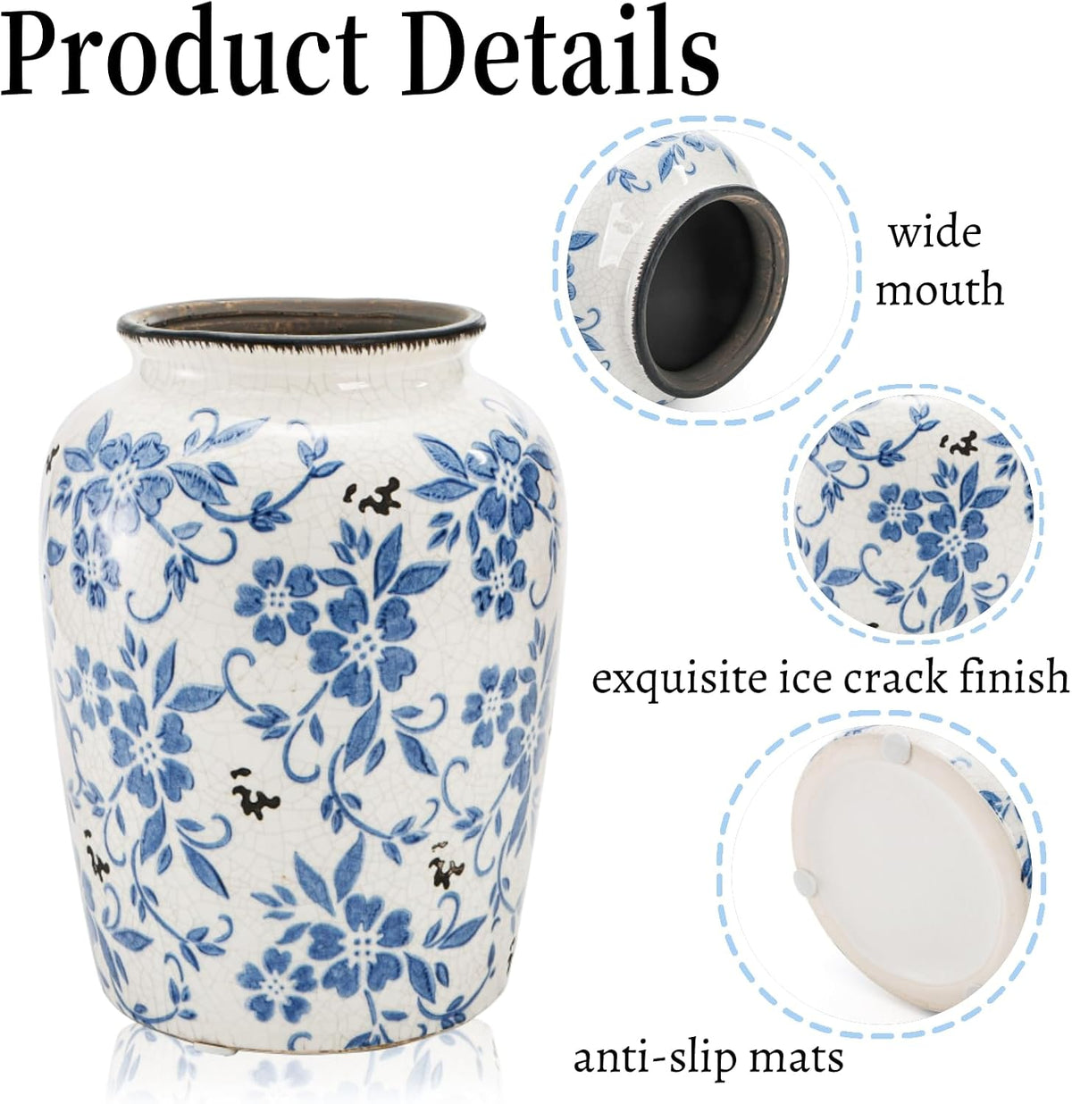Blue and White Crackle Glaze Vase, 7.7 Inch