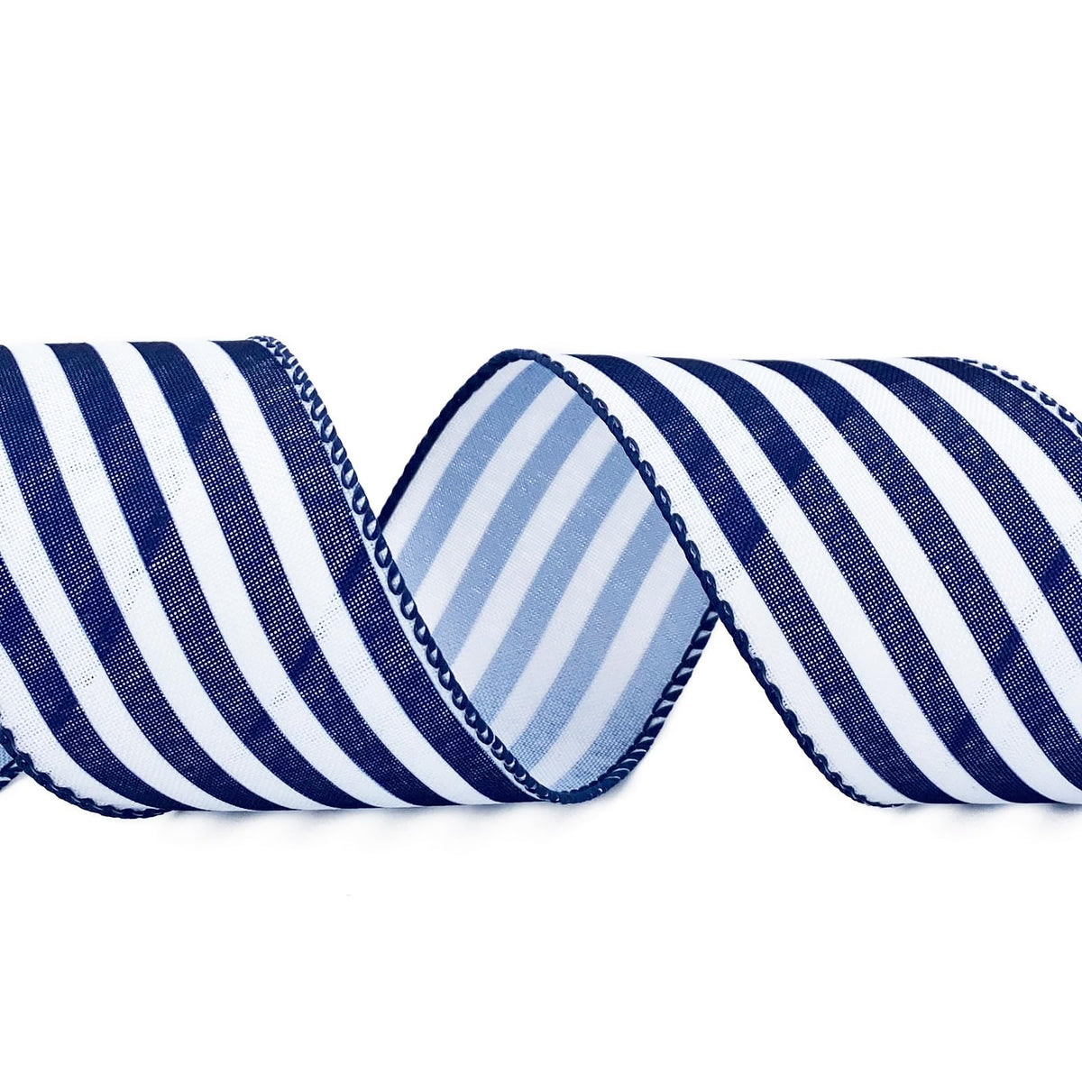 Royal Blue and White Striped Wired Ribbon, 2.5 Inch