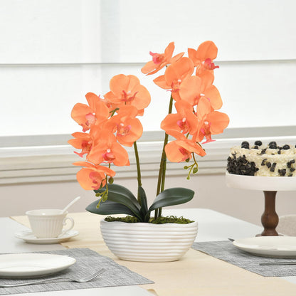 Faux Orchid in Navy Ribbed Ceramic Pot