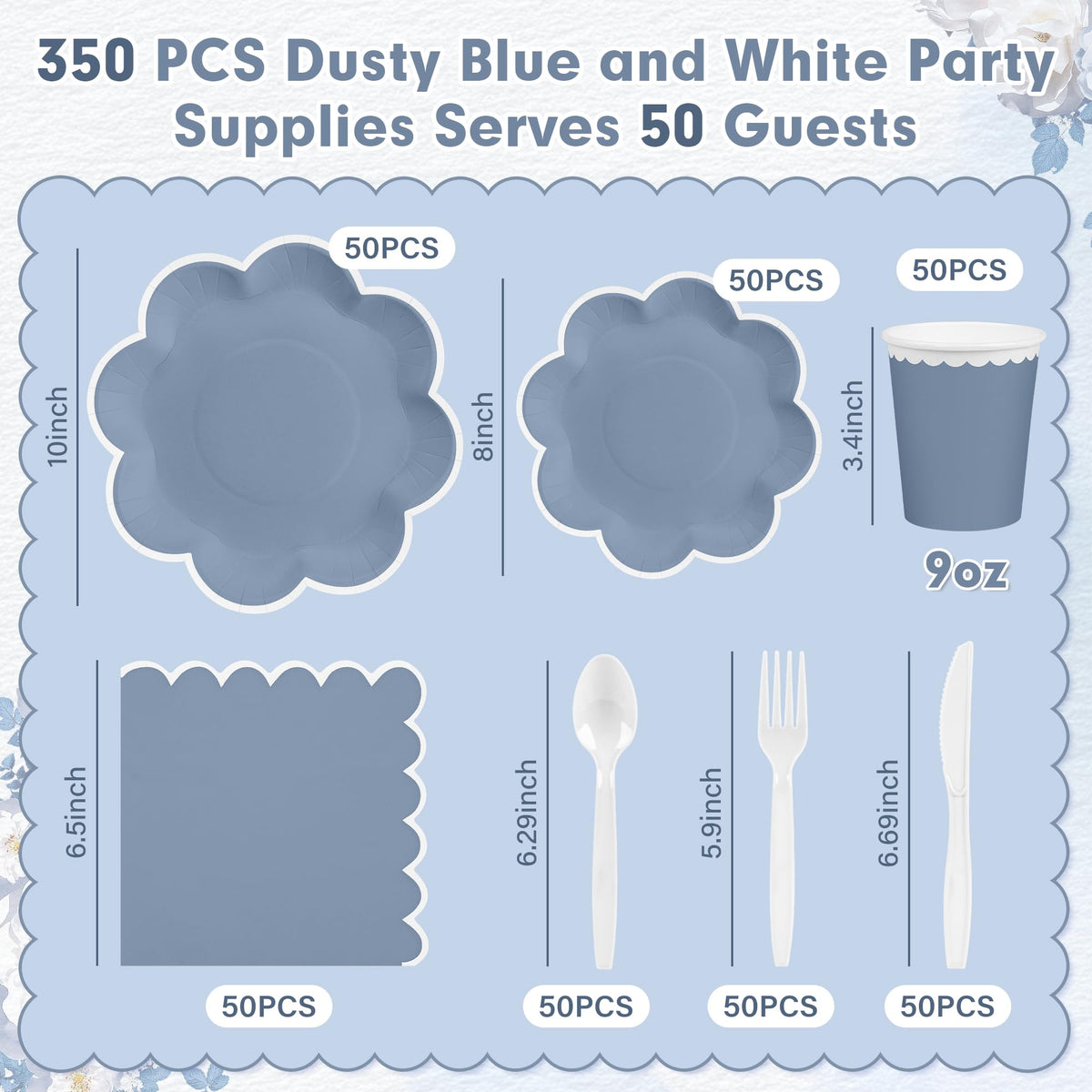 Blue and White Paper Tableware Set, Serves 50