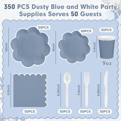 Blue and White Paper Tableware Set, Serves 50