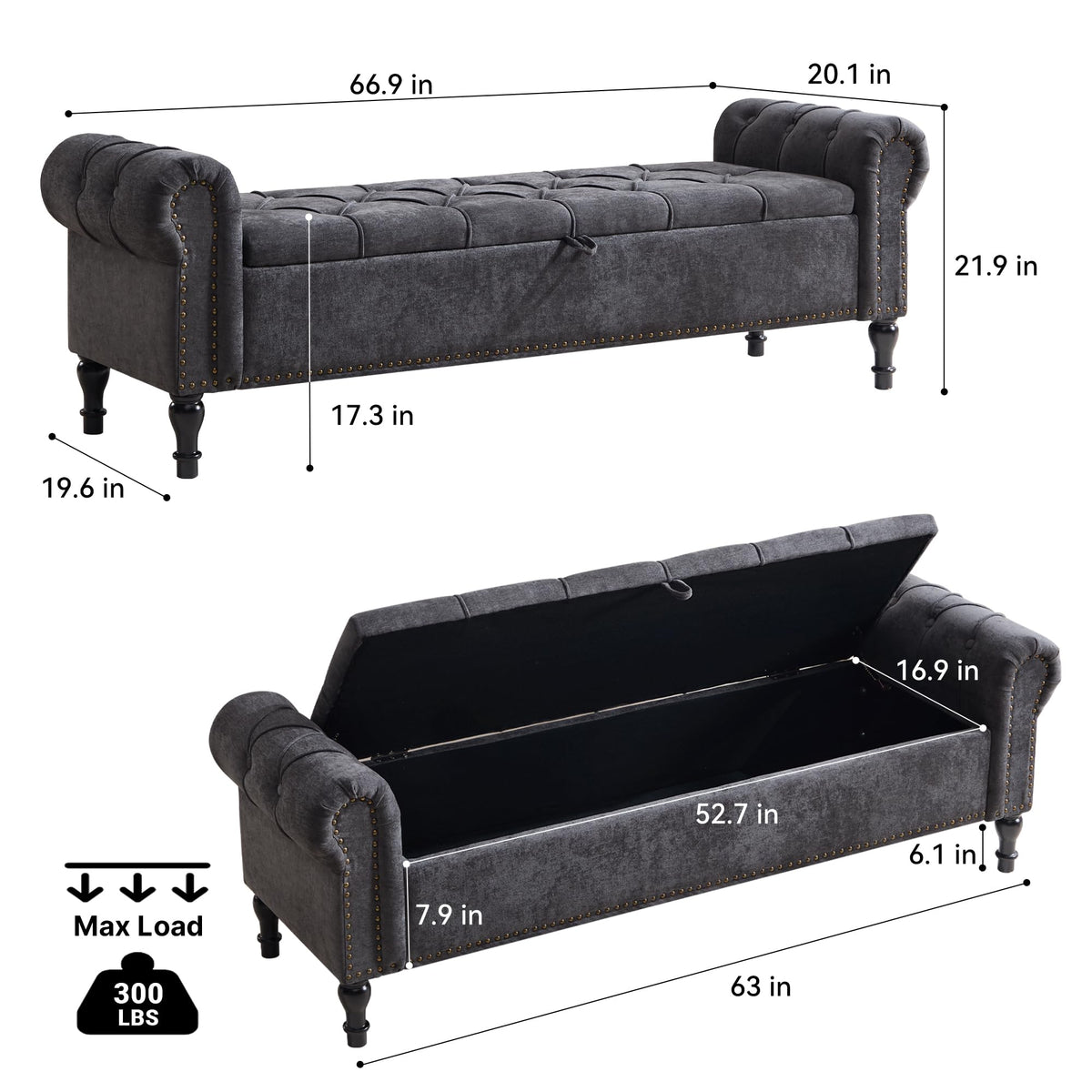 Navy Velvet Tufted Storage Bench