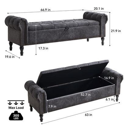Navy Velvet Tufted Storage Bench